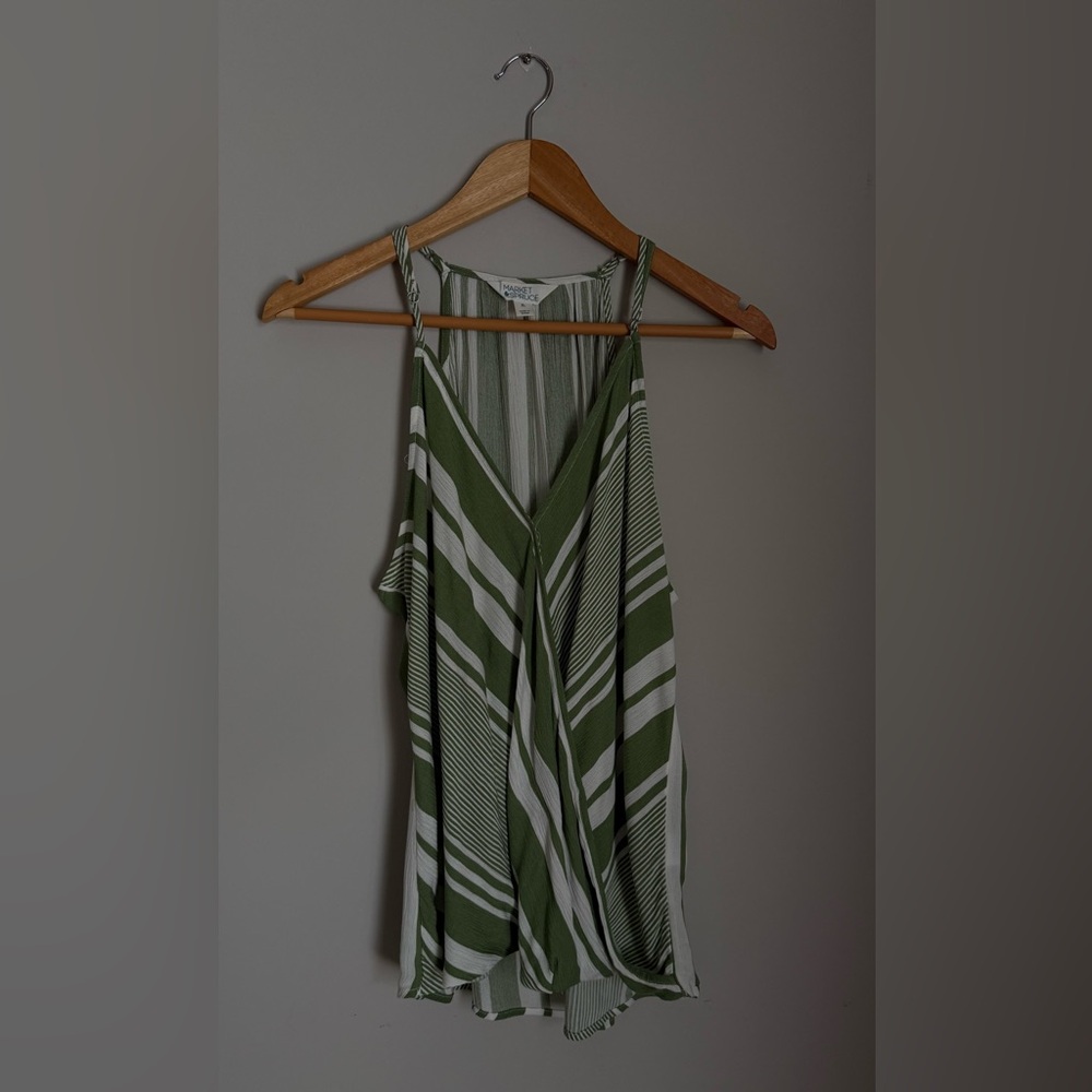 Market & Spruce Olive and White Striped V-Neck Halter